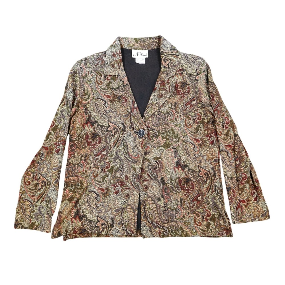 N Touch Paisley Blazer Womens Size S Brown Multi Metallic Single Button NWT
